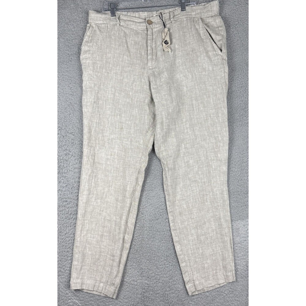 Magic Linen Pants Beige 100% Linen Drawstring Waist Casual Woman XXL NEW